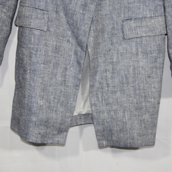 Zara Basics Collection Crossover Blue Textured Tweed Linen Jacket Blazer Medium - Picture 6 of 11